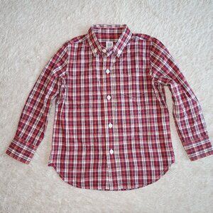 Boys Size XS Gap Red Navy White Plaid Button Down Shirt 100% Cotton, Like New